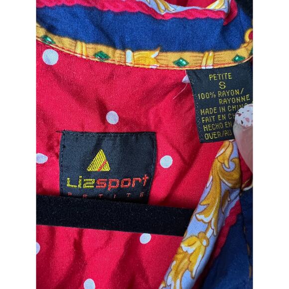 80s Lizsport Rayon Preppy Quiet Luxury Blouse Short Set Petite Small Red Blue - Picture 2 of 9